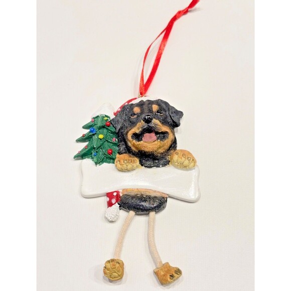 Rottweiler Personalized Dog Christmas Tree Ornament w/ Dangling Legs Write Name - Picture 1 of 3